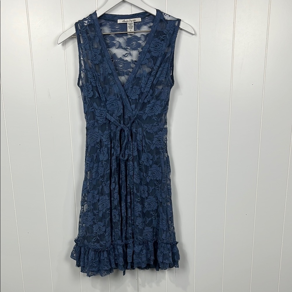 American Rag Cie Womens Dress S Navy Blue Lace Overlay Slip Liner Sleeveless EUC